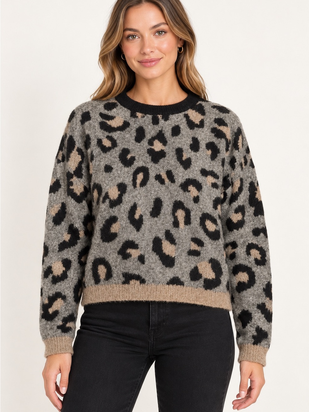 Olivaceous Gray Leopard Print Knit Sweater – Medium NWOT